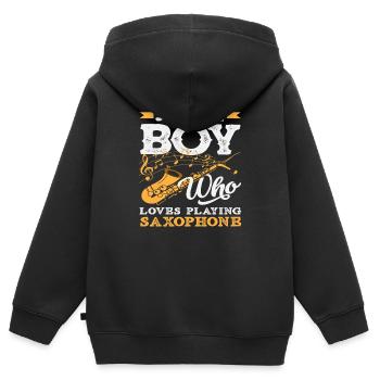 Just A Boy Who Loves Saxophone Saxophonist Band - Kinder Premium Organic Zip Hoodie - Schwarz - Hinten - AI Model Kid Male (0cm)