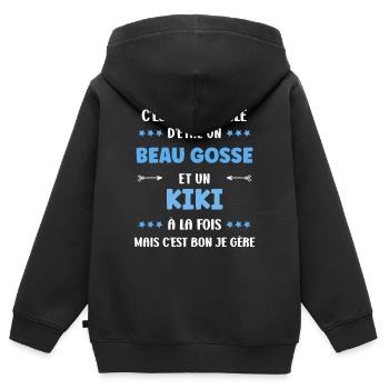Beau gosse et Kiki: Humor français - Kinder Premium Organic Zip Hoodie - Schwarz - Hinten - AI Model Kid Male (0cm)