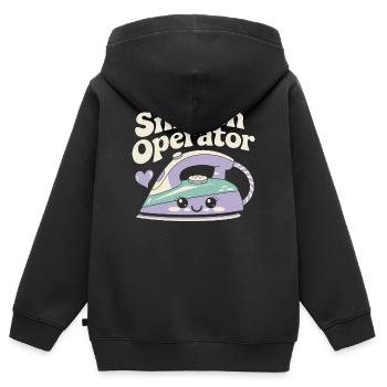 Fer de fer domestique Kawaii - Sweat Premium à capuche zippé enfant bio - noir - Dos - AI Model Kid Male (0cm)