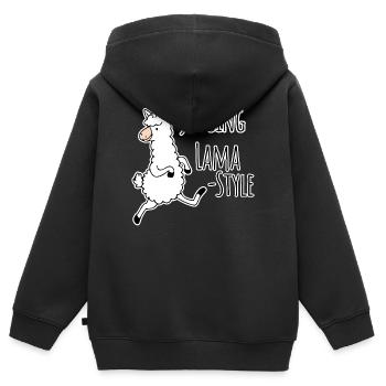 Jogging - Lama Style! Albern aber schnell! - Kinder Premium Organic Zip Hoodie - Schwarz - Hinten - AI Model Kid Male (0cm)