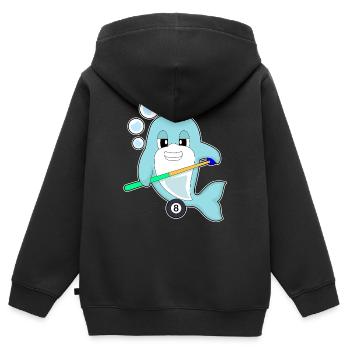 Dolphin Billiard Cue Sport - Sweat Premium à capuche zippé enfant bio - noir - Dos - AI Model Kid Male (0cm)