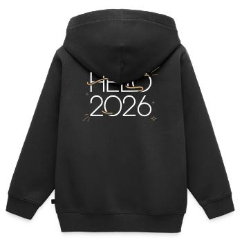 Neon Hello 2026 - Kids Premium Organic Zip-up Hoodie - black - Back - AI Model Kid Male (0cm)