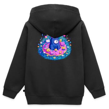 Baigner des ours dans la mer de fleurs - Sweat Premium à capuche zippé enfant bio - noir - Dos - AI Model Kid Male (0cm)