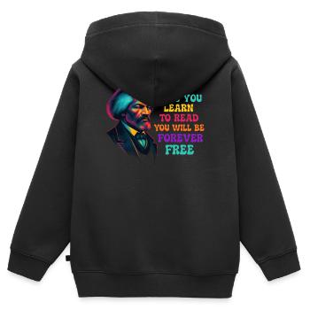 Sobald du lesen lernst, bist du frei - Kinder Premium Organic Zip Hoodie - Schwarz - Hinten - AI Model Kid Male (0cm)