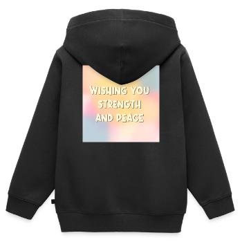 Wishing Strength Peace - Kids Premium Organic Zip-up Hoodie - black - Back - AI Model Kid Male (0cm)