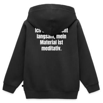 Meditative Material Statement - Kids Premium Organic Zip-up Hoodie - black - Back - AI Model Kid Male (0cm)