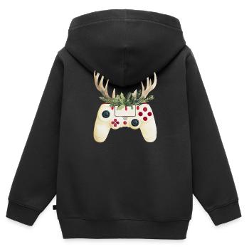 Weihnachtscontroller mit Hirschgeweih - Kinder Premium Organic Zip Hoodie - Schwarz - Hinten - AI Model Kid Male (0cm)