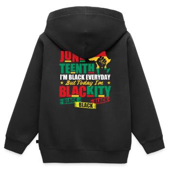 Juneteenth Je suis noire noire noire - Sweat Premium à capuche zippé enfant bio - noir - Dos - AI Model Kid Male (0cm)