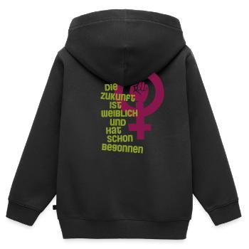 Die Zukunft ist weiblich - Kinder Premium Organic Zip Hoodie - Schwarz - Hinten - AI Model Kid Male (0cm)