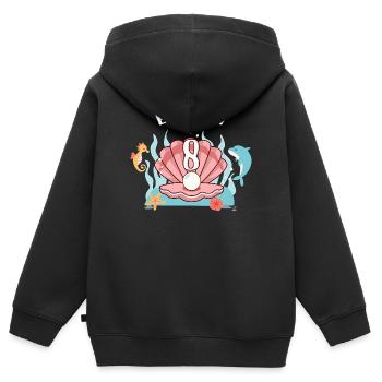 Motif d’anniversaire de coquillage enfin 8 ans fille - Sweat Premium à capuche zippé enfant bio - noir - Dos - AI Model Kid Male (0cm)