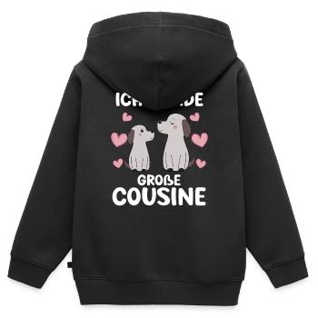 Un grand cousin annonce un chiot de chien - Sweat Premium à capuche zippé enfant bio - noir - Dos - AI Model Kid Male (0cm)