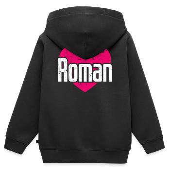I Love Roman Pinkes Herz Ich liebe Roman - Kinder Premium Organic Zip Hoodie - Schwarz - Hinten - AI Model Kid Male (0cm)