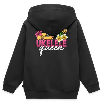 Ukulélé hawaïen Ukulélé Queen Ukulélé - Sweat Premium à capuche zippé enfant bio - noir - Dos - AI Model Kid Male (0cm)