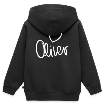 Prénatale de naissance d’Oliver avec le nom d’Oliver - Sweat Premium à capuche zippé enfant bio - noir - Dos - AI Model Kid Male (0cm)