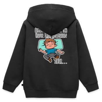 Un grognon du matin ? Tu te lèves tôt ou traînes ? - Sweat Premium à capuche zippé enfant bio - noir - Dos - AI Model Kid Male (0cm)