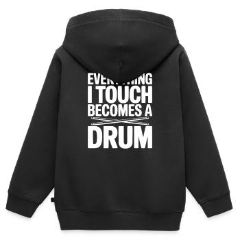 Tout ce que je touche se transforme en tambour - Sweat Premium à capuche zippé enfant bio - noir - Dos - AI Model Kid Male (0cm)