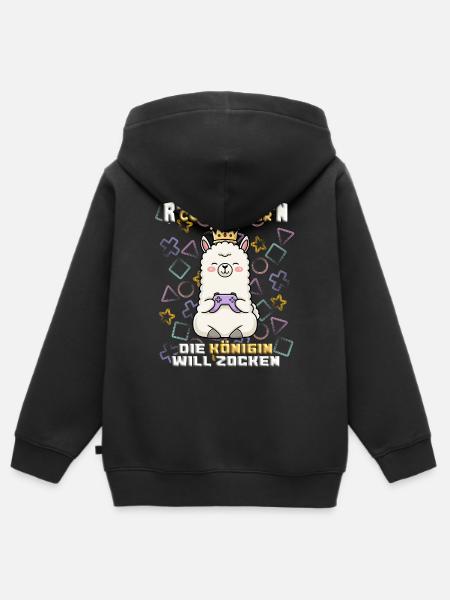 Königin will zocken - Kinder Premium Organic Zip Hoodie - Schwarz