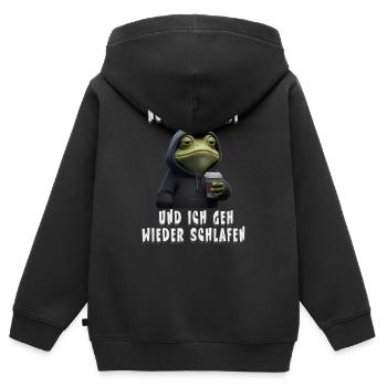 Grumpy Frosch mit Kaffee Cartoon - Kinder Premium Organic Zip Hoodie - Schwarz - Hinten - AI Model Kid Male (0cm)