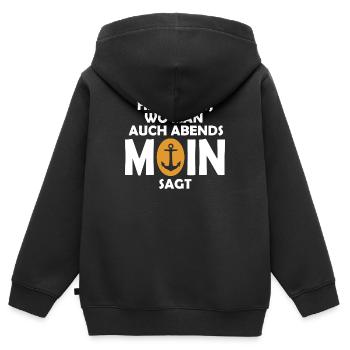 Heimat ist, wo man auch abends MOIN sagt! - Kinder Premium Organic Zip Hoodie - Schwarz - Hinten - AI Model Kid Male (0cm)