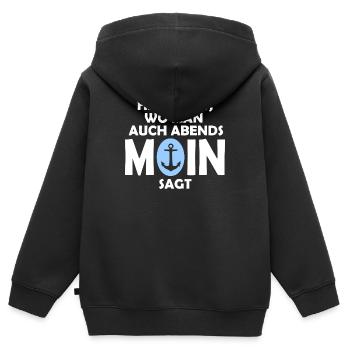 Heimat ist, wo man auch abends MOIN sagt! - Kinder Premium Organic Zip Hoodie - Schwarz - Hinten - AI Model Kid Male (0cm)