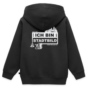 Paysage urbain - Allemand - prêt quand vous voulez - Sweat Premium à capuche zippé enfant bio - noir - Dos - AI Model Kid Male (0cm)