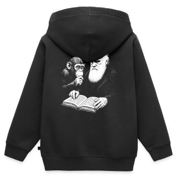 Charles Darwin étudie avec Monkey - Sweat Premium à capuche zippé enfant bio - noir - Dos - AI Model Kid Male (0cm)
