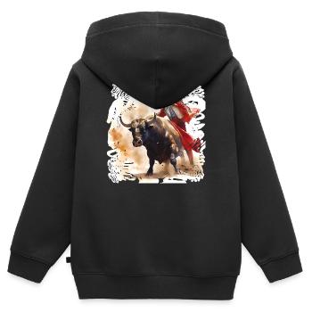 Matador und Stier im roten Umhang - Kinder Premium Organic Zip Hoodie - Schwarz - Hinten - AI Model Kid Male (0cm)