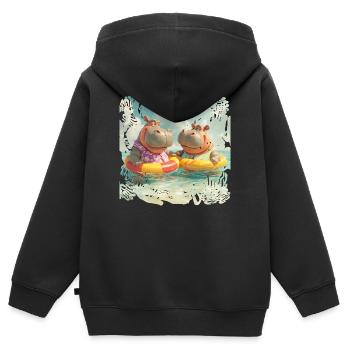 Südsee-Hippos im Schwimmreifen - Kinder Premium Organic Zip Hoodie - Schwarz - Hinten - AI Model Kid Male (0cm)
