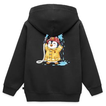 Pinguin Feuerwehrmann Kinder Wasserspaß Schlauch - Kinder Premium Organic Zip Hoodie - Schwarz - Hinten - AI Model Kid Male (0cm)