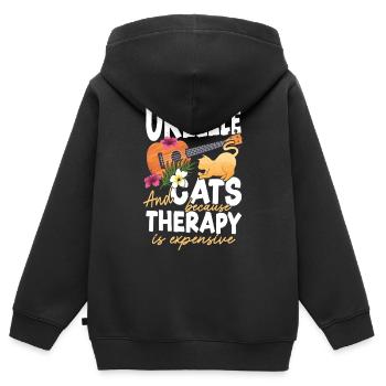 Ukulélé hawaïen ukulélé Ukulélé chat - Sweat Premium à capuche zippé enfant bio - noir - Dos - AI Model Kid Male (0cm)