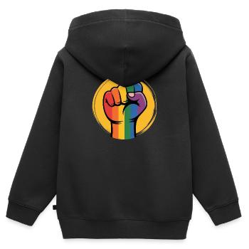 Rainbow Fist Antifa - Contre la droite - Sweat Premium à capuche zippé enfant bio - noir - Dos - AI Model Kid Male (0cm)