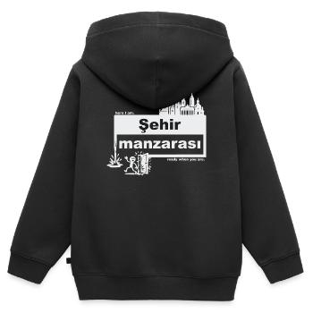 Paysage urbain - turc - prêt quand vous voulez - Sweat Premium à capuche zippé enfant bio - noir - Dos - AI Model Kid Male (0cm)
