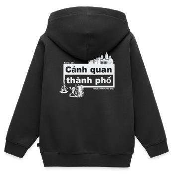 Paysage urbain - Vietnamien - prêt quand vous voulez - Sweat Premium à capuche zippé enfant bio - noir - Dos - AI Model Kid Male (0cm)