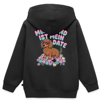 Mein Hund Ist Mein Date Funny German Valentine - Kinder Premium Organic Zip Hoodie - Schwarz - Hinten - AI Model Kid Male (0cm)