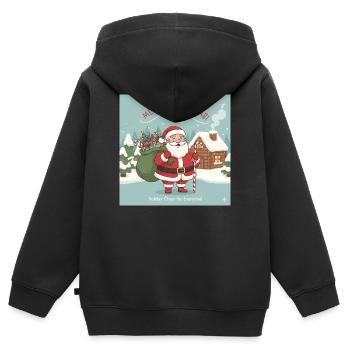 Le Père Noël de Noël avec sac et canne en sucre d’orge - Sweat Premium à capuche zippé enfant bio - noir - Dos - AI Model Kid Male (0cm)