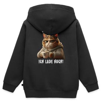 Grumpy Katze mit Kaffee Hoodie Morgenmuffel - Sweat Premium à capuche zippé enfant bio - noir - Dos - AI Model Kid Male (0cm)