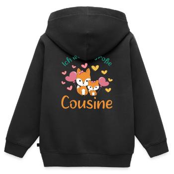 Bald große Cousine 2026 Füchse werde große Cousine - Kinder Premium Organic Zip Hoodie - Schwarz - Hinten - AI Model Kid Male (0cm)
