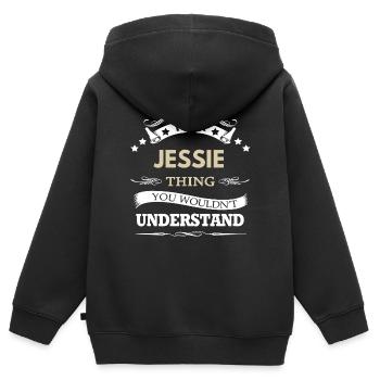 Es ist eine Jessie-Sache – Familienname-Pride-Zitat - Kinder Premium Organic Zip Hoodie - Schwarz - Hinten - AI Model Kid Male (0cm)