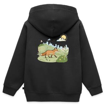 Renard en prairie au soleil - Sweat Premium à capuche zippé enfant bio - noir - Dos - AI Model Kid Male (0cm)