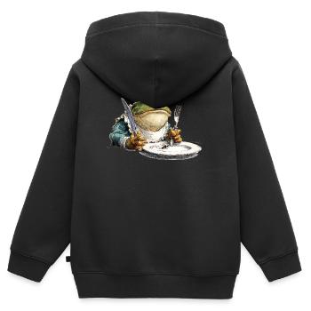 Küchen Frosch mit Teller - Kinder Premium Organic Zip Hoodie - Schwarz - Hinten - AI Model Kid Male (0cm)