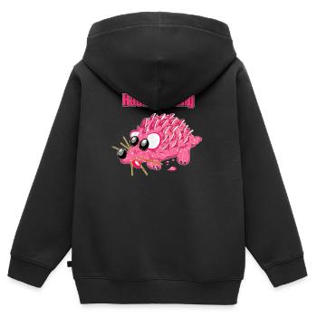 Mettigel Cartoon – Lustige Hackordnung   - Kinder Premium Organic Zip Hoodie - Schwarz - Hinten - AI Model Kid Male (0cm)