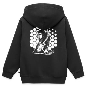Motif floorball avec valeur de reconnaissance - Sweat Premium à capuche zippé enfant bio - noir - Dos - AI Model Kid Male (0cm)