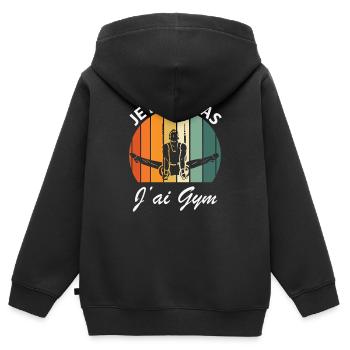 Ich kann nicht im Fitnessstudio - Kinder Premium Organic Zip Hoodie - Schwarz - Hinten - AI Model Kid Male (0cm)