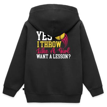 Ja, ich warf wie ein Mädchen, will eine Lektion - Kinder Premium Organic Zip Hoodie - Schwarz - Hinten - AI Model Kid Male (0cm)
