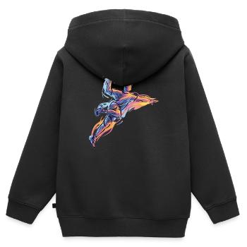 Dynamischer Handball Sprungwurf in Neon Flammen - Kinder Premium Organic Zip Hoodie - Schwarz - Hinten - AI Model Kid Male (0cm)