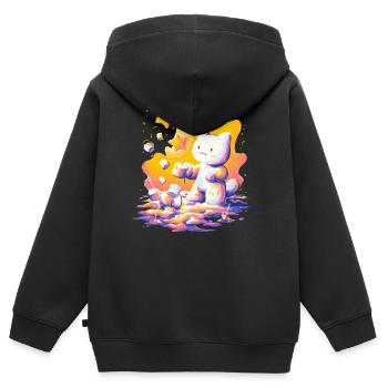Katzen-Kosmos Neon-Palette - Kinder Premium Organic Zip Hoodie - Schwarz - Hinten - AI Model Kid Male (0cm)