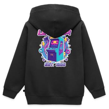 Level Up 1985 – Retro Arcade Automat Design - Kinder Premium Organic Zip Hoodie - Schwarz - Hinten - AI Model Kid Male (0cm)