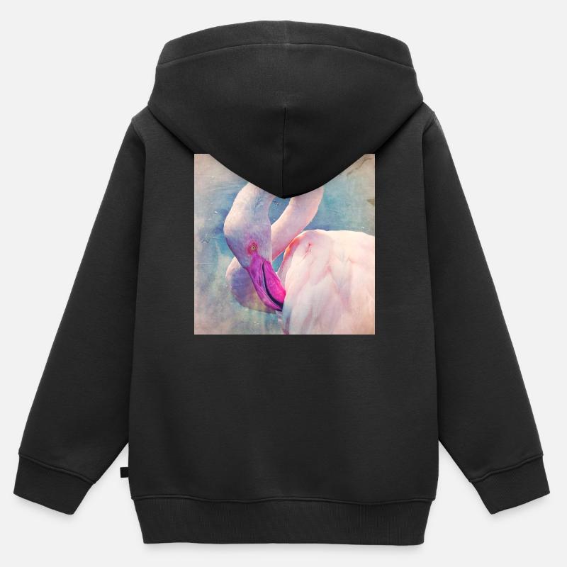 Flamant rose dans une lumière pastel - Sweat Premium à capuche zippé enfant bio - noir
