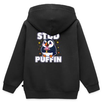 Stud Puffin Süßer Vogel Cupcake-Wortspiel - Kinder Premium Organic Zip Hoodie - Schwarz - Hinten - AI Model Kid Male (0cm)