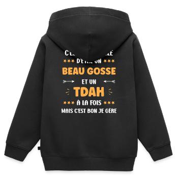 ADHD - Kids Premium Organic Zip-up Hoodie - black - Back - AI Model Kid Male (0cm)